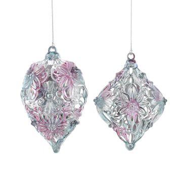 Christmas Tree Decoration - Hanging Silver with Petrol effect Diamond - Pack of 2