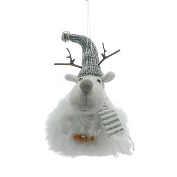 Grey and White Striped Scarf Hanging Reindeer - Christmas Tree Decoration