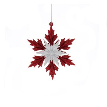 Hanging Red and White Glitter Snowflake - Christmas Tree Decoration