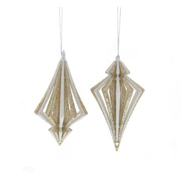 Pair of  Hanging White and Champagne Finial Drops - Christmas Tree Decoration