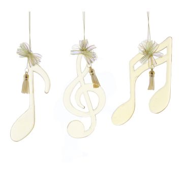 Pack of Three Gold and Ivory Music Notes - Christmas Tree Decoration