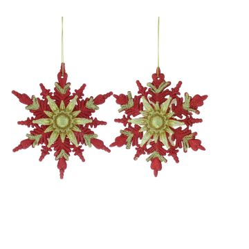 Pair of Hanging Red and Gold Snowflakes - Christmas Tree Decoration