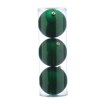 Pack of Three Green Glitter Balls - Christmas Tree Decoration