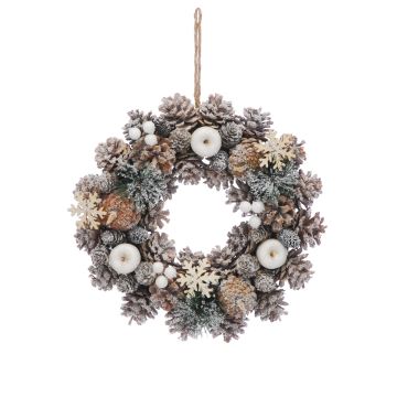 30cm Frosted Pinecones and White Apple Wreath - Christmas Decoration