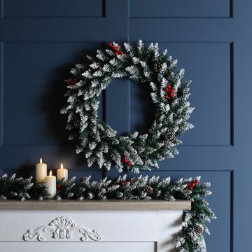 200cm Snow-tipped Cone and Red Berries Wreath - Christmas Decoration