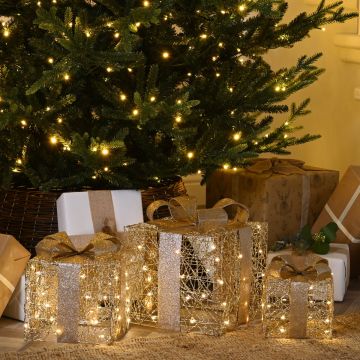 Set of 3 LED Gold Parcels - Christmas Decoration - Battery Operated
