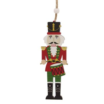 14cm Hanging Red and Green Nutcracker with Drums - Christmas Decoration