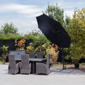 Premium Quality Banana Parasol - 2.7m Diameter in BLACK - Complete with all weather cover