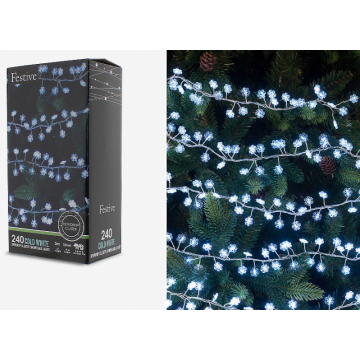 WINTER SALE - Christmas Tree Lights - 240 Cold White Snowflake Cluster Lights