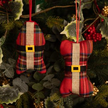 Hanging Assorted Tartan Fish and Bone Decoration - Pack of 2 - Christmas Decoration
