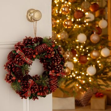 Christmas Wreath - Red Pinecone and Gold Glitter - Hand crafted