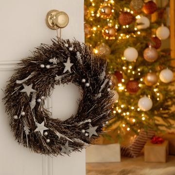 Christmas Wreath - Silver Berries with Stars  - Hand crafted