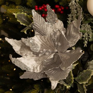 Silver Velvet Poinsettia - Christmas Floristry Decoration