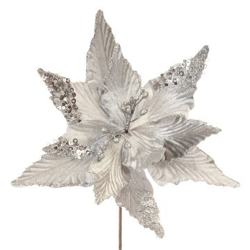 Christmas Floristry Decoration - Silver Velvet Poinsettia