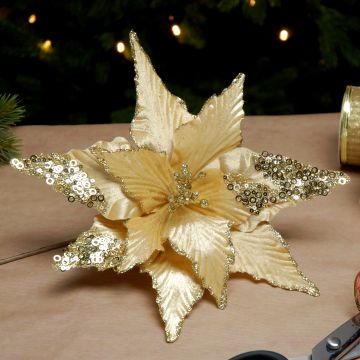 Christmas Floristry Decoration - Gold Velvet Poinsettia