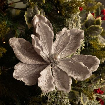 Christmas Floristry Decoration  -  Silver Velvet Magnolia Stem