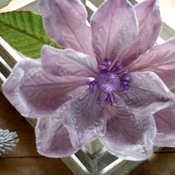 Christmas Floristry Decoration  -  Lilac Velvet Magnolia Stem