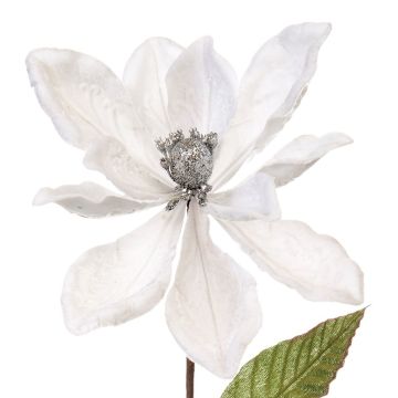 Christmas Floristry Decoration  -  White Velvet Magnolia Stem