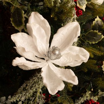 White Velvet Magnolia Stem - Christmas Floristry Decoration