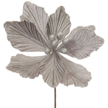 Christmas Floristry Decoration  -  Silver Velvet Magnolia Stem - approx 40cm