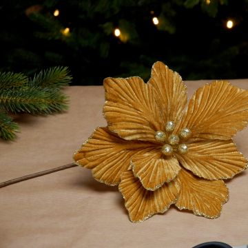 Christmas Floristry Decoration  -  Gold Velvet Magnolia Stem - approx 40cm