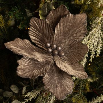 Pewter Grey Velvet Magnolia Stem - Christmas Floristry Decoration - approx 40cm