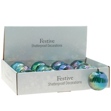 Christmas Tree Decorations - Petrol Effect Patterned Baubles - Pack of 12