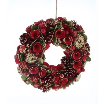 Christmas Wreath - Red Rose and Berries - 30cm
