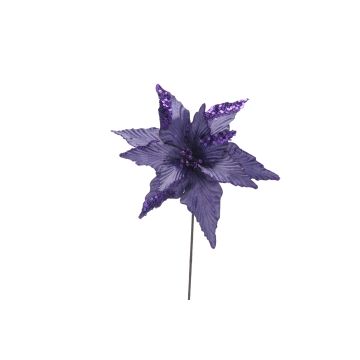 Christmas Floristry Decoration - Purple Glitter Poinsettia Stem