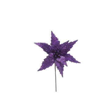 Christmas Floristry Decoration - Purple Velvet Glitter Poinsettia Stem