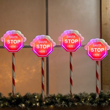 SPECIAL CHRISTMAS DEAL - Christmas Outdoor Lighting - Multi-Colour Santa Stake Lights - Set of 4
