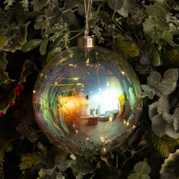 Battery Operated Rainbow Glass Bauble - Christmas Tree Decoration 