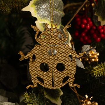 Gold Glitter Lasercut Ladybird - Christmas Tree Decoration 