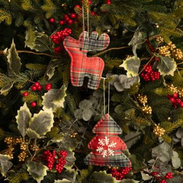 Red and Green Tartan Shapes - Christmas Tree Decoration - Pack of 2