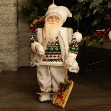 Standing Nordic Santa Ornament with Skis - Christmas Decoration