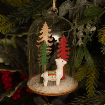 Clear Glass with Wooden Snow Scene Bauble - Christmas Tree Decoration 
