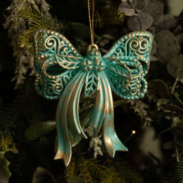 Duck Egg Blue with Wash Gold Bow - Christmas Tree Decoration 