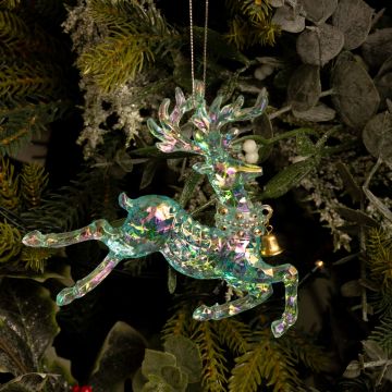 Duck Egg Blue Reindeer with Red and Gold Detail - Christmas Tree Decoration 