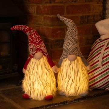 LED Light Sitting Scandinavian Gonks - Christmas Decoration - Pack of 2