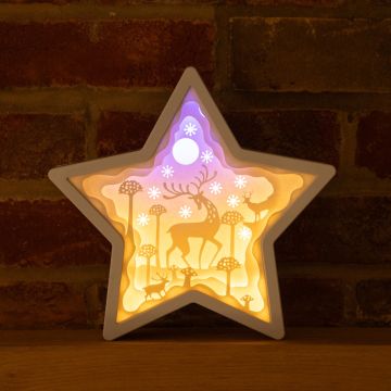 Reindeer Scene in Star Diorama - Christmas Decoration 