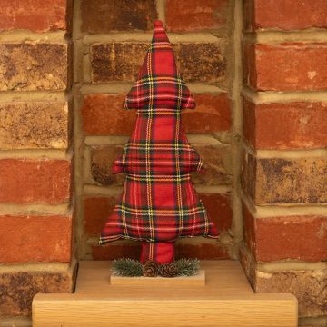Tartan Tree on Wooden Base Ornament - Christmas Decoration 