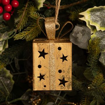 Hanging Metal Gold Parcel - Christmas Decoration 
