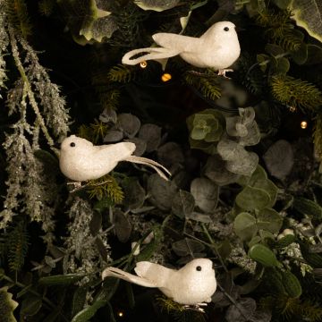 White Glitter Clip on Robins - Christmas Tree Decoration - Pack of 3