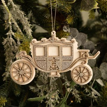 Silver Wooden Carriage - Christmas Tree Decoration 