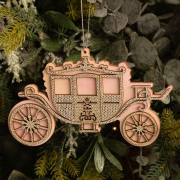 Blush Pink and Silver Wooden Carriage - Christmas Tree Decoration 