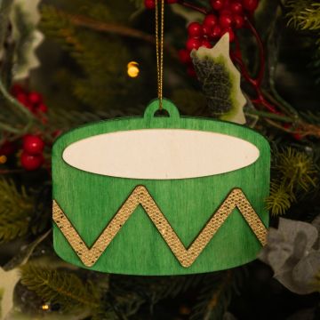 Hanging Green Wooden Drum - Christmas Tree Decoration