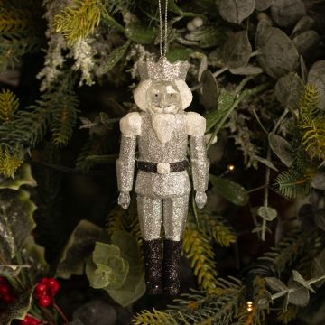 Silver Glitter Nutcracker - Christmas Tree Decoration 
