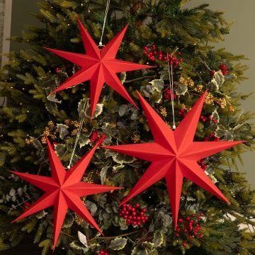Pack of Three Red Paper Stars - Christmas Hanging Decoration 