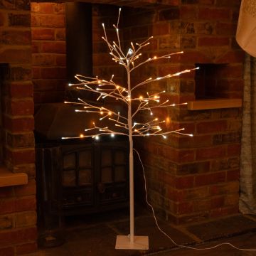 White and Warm White LED Glow Worm Twig Tree - 120cm - Christmas Decoration