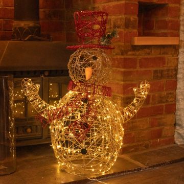 Light Up Plastic Rattan Snowman - 81cm - Christmas Decoration